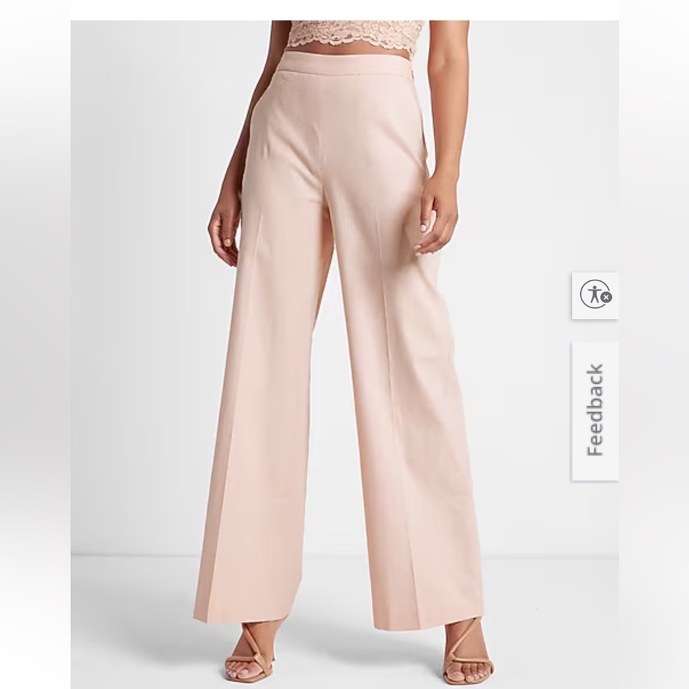 EUC Express Pale Pink Linen-Blend Wide Leg Ultra High Rise Elastic Waist Pockets